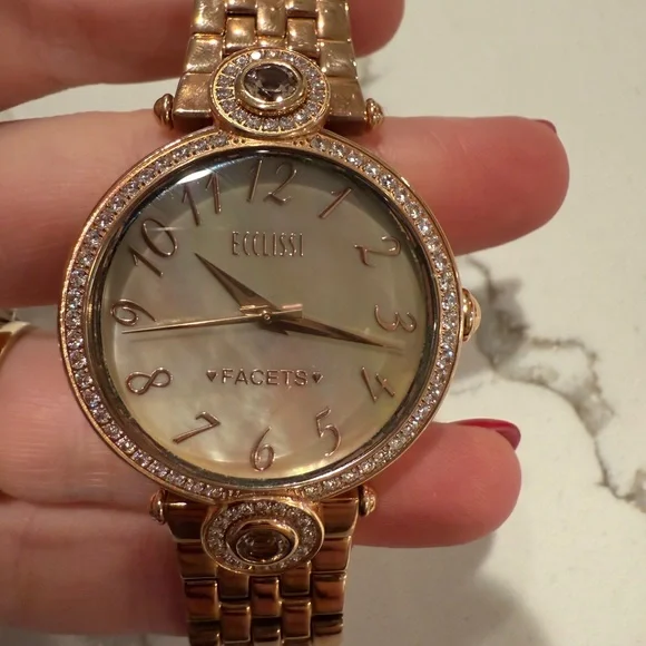 Ecclissi Round Rose Gold Stainless Steel Mother of Pearl Women's Watch - Picture 15 of 16